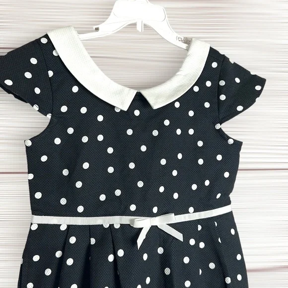 NWT Janie and Jack Cotton Dress Black and White Polka Dot Cap Sleeves size 7 - Picture 3 of 11